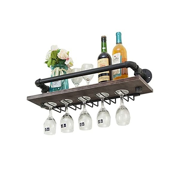 DameCo Casier à vin en métal Support à verres à vin suspendu en bois Support mural pour verres à vin, champagne, gobelets à p