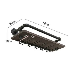 DameCo Casier à vin en métal Support à verres à vin suspendu en bois Support mural pour verres à vin, champagne, gobelets à p