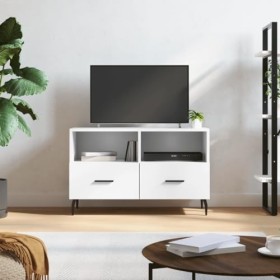 Meuble TV Blanc 80x36x50 cm Bois dingénierie - Meuble Chambre, Support Télé pour Salon Salle à Manger Chambre, Style Industr
