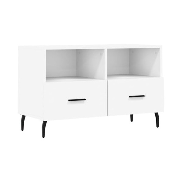 Meuble TV Blanc 80x36x50 cm Bois dingénierie - Meuble Chambre, Support Télé pour Salon Salle à Manger Chambre, Style Industr