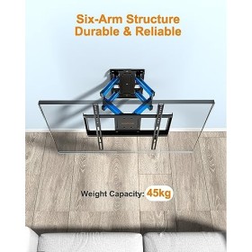 WHYFONE Support Mural TV pour Téléviseurs Plats et Incurvés LED LCD 26-65 Pouces, Fixation TV Murale Inclinable et Extensible