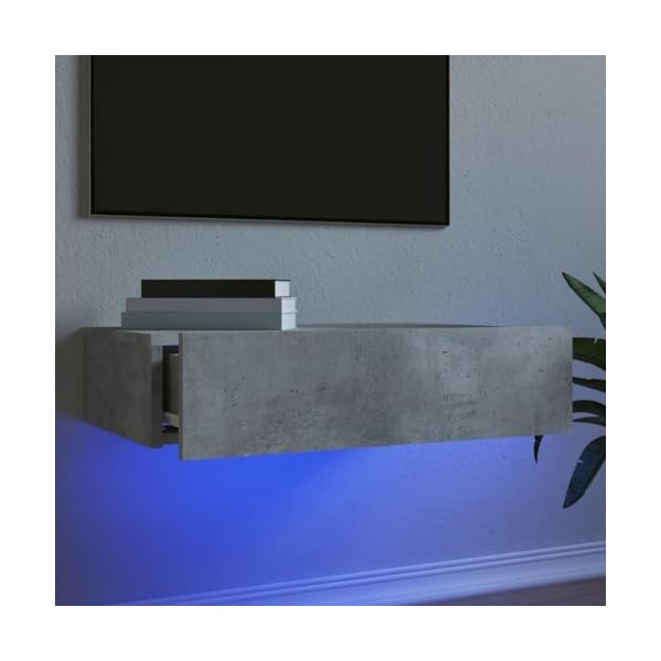 Meuble TV avec éclairage LED Gris béton 60x35x15,5 cm - Meuble Chambre, Support Télé pour Salon Salle à Manger Chambre, Style