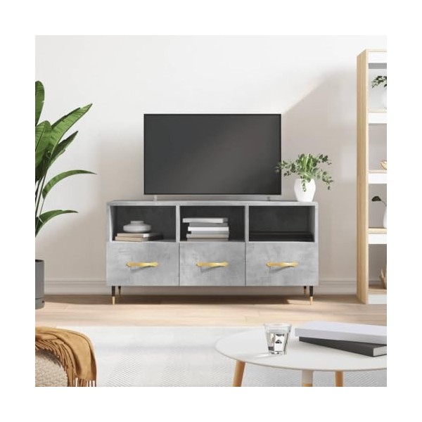 Meuble TV Gris béton 102x36x50 cm Bois dingénierie - Meuble TV, Armoire Basse Centre, Support Télé pour Salon Chambre,