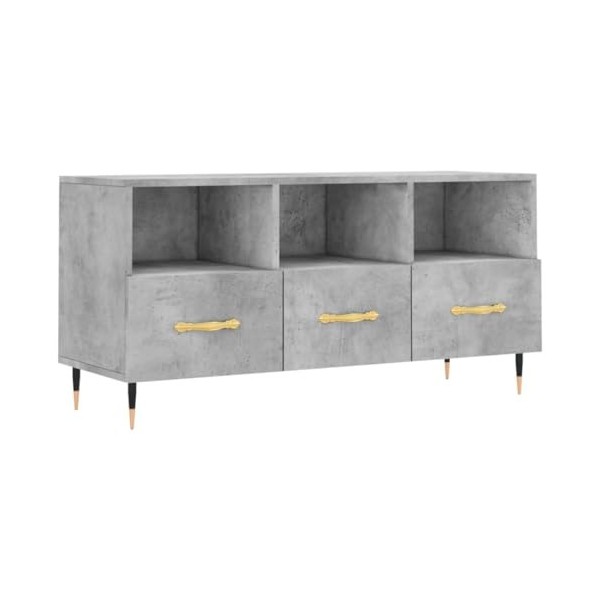 Meuble TV Gris béton 102x36x50 cm Bois dingénierie - Meuble TV, Armoire Basse Centre, Support Télé pour Salon Chambre,