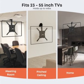 PUTORSEN 23 à 55 Pouces Support TV Plafond, Pliable Support de Téléviseur Pivotant Ajustable pour Plafonds Plats ou Inclinés,