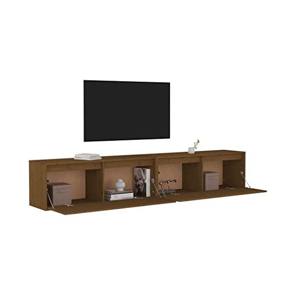 Metrile 80 x 30 x 35 cm - Armoire murale à 2 compartiments - En pin massif - Marron miel - Meuble pour salon, TV, meuble TV, 