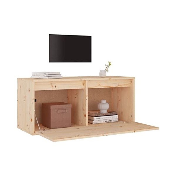 Metrile 80 x 30 x 35 cm - Armoire murale à 2 compartiments - En pin massif - Marron miel - Meuble pour salon, TV, meuble TV, 