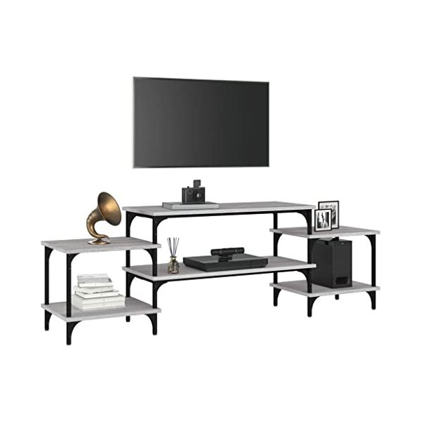 Hovothy Meuble TV Style Élégant Sonoma Gris 157x35x52 cm Bois dingénierie Chambre Meuble de Multimédia avec Pieds Réglables 