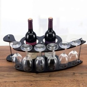 MObyat Casier à vin Casier à vin en Bois créatif casier à vin Rouge comptoir 6 Verres à vin Support de séchage 2 Bouteilles P