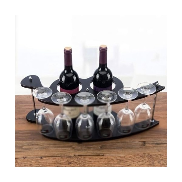 MObyat Casier à vin Casier à vin en Bois créatif casier à vin Rouge comptoir 6 Verres à vin Support de séchage 2 Bouteilles P