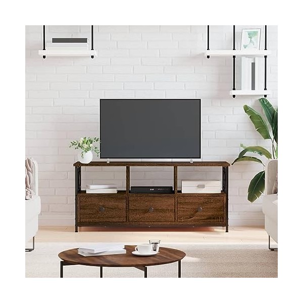 Hovothy Meuble TV Noir 90x33x45 cm Bois dingénierie et Fer Buffet TV Industriel Meuble de Salon Résistance à lhumidité Maté