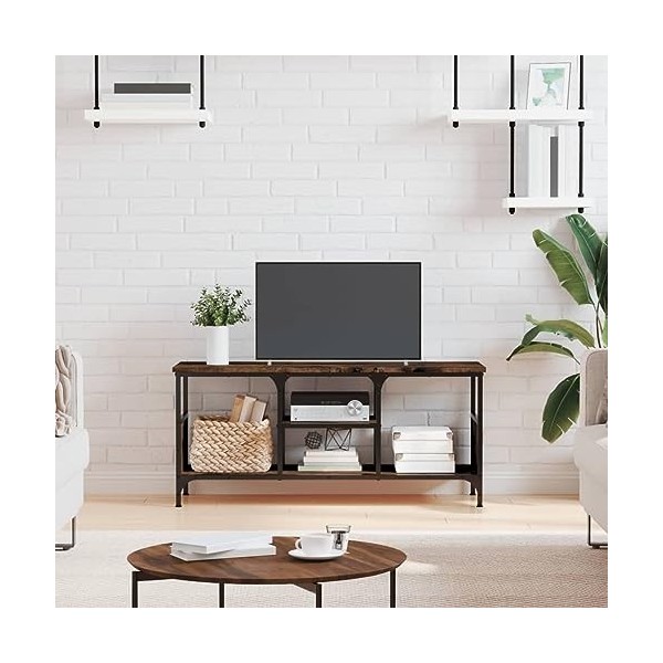 Hovothy Meuble TV Noir 90x33x45 cm Bois dingénierie et Fer Buffet TV Industriel Meuble de Salon Résistance à lhumidité Maté