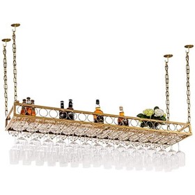 ANSNOW Casier À Vin, Bar, Restaurant, Suspendu, Casier À Verres À Vin, Plafond Doré, Casier À Bouteilles de Vin, Support À Ve