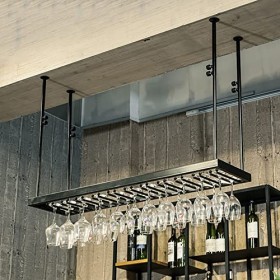 TZUFA Casier à vin Suspendu avec Support pour gobelets en Verre, présentoir à vin en métal Noir pour sous-Armoire, Cuisine, B