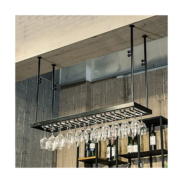 TZUFA Casier à vin Suspendu avec Support pour gobelets en Verre, présentoir à vin en métal Noir pour sous-Armoire, Cuisine, B
