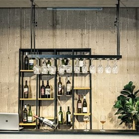 TZUFA Casier à vin suspendu réglable, support de verre à vin en métal monté au plafond et support à verres à pied, étagères f