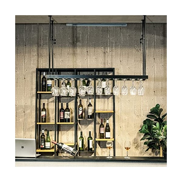TZUFA Casier à vin suspendu réglable, support de verre à vin en métal monté au plafond et support à verres à pied, étagères f