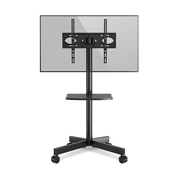 RFIVER Blanc Pied TV, Support TV Mobile sur roulettes pour Télévision Plasma/LCD/LED/OLED de 27-60 Pouces, Chariot TV Réglabl