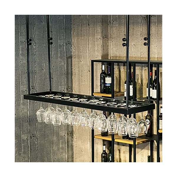TZUFA Casier à vin Suspendu en métal, casier à Bouteilles de Plafond, présentoir à vin avec étagère de Rangement pour Verres 