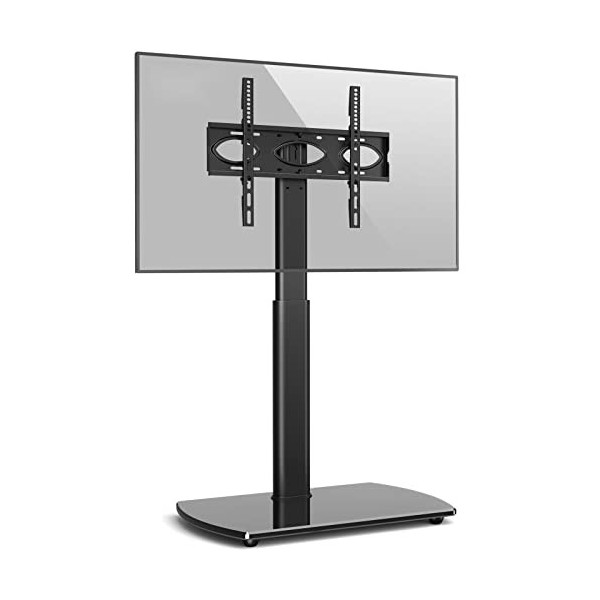 RFIVER Meuble Support TV sur Pied pour Téléviseur de 32 à 65 Pouce Ecran LED LCD Plasma Jusqu’ à 35kg Pied TV Pivotant à 60 D