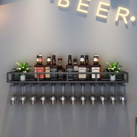 ELLiat Casier à vin Mural en métal avec Support en Verre Casiers à vin industriels Unité de Bar Murale Présentoirs muraux Éta