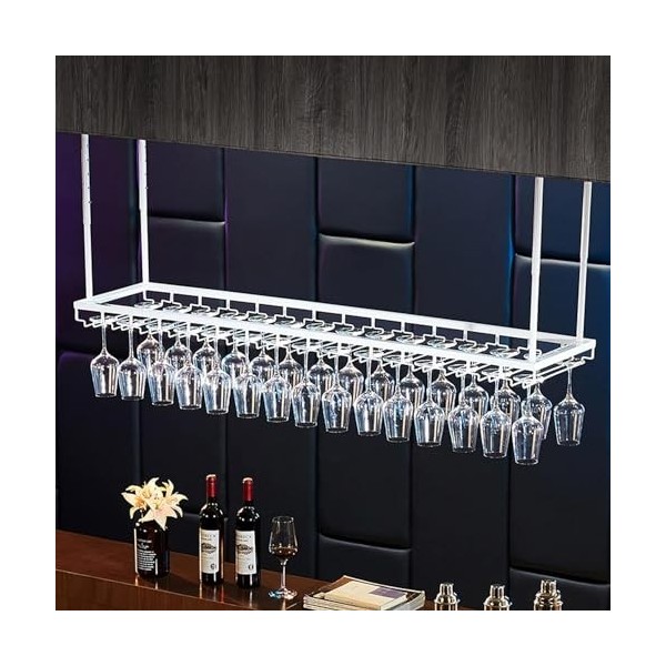 BOSDEX Casier à vin en métal à suspendre au plafond pour verres à pied, verres à champagne, hauteur réglable et largeur en fe