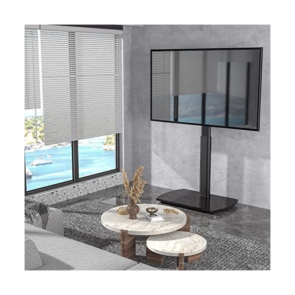 RFIVER Meuble Support TV sur Pied pour Téléviseur de 32 à 65 Pouce Ecran LED LCD Plasma Jusqu’ à 35kg Pied TV Pivotant à 60 D