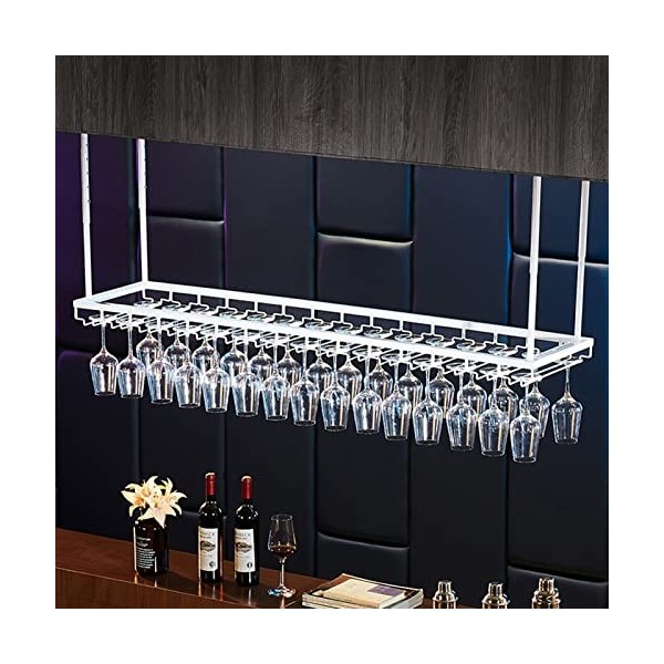 Unité de bar suspendue au plafond Casier à vin en métal Supports à verres à champagne suspendus au plafond, hauteur réglable 