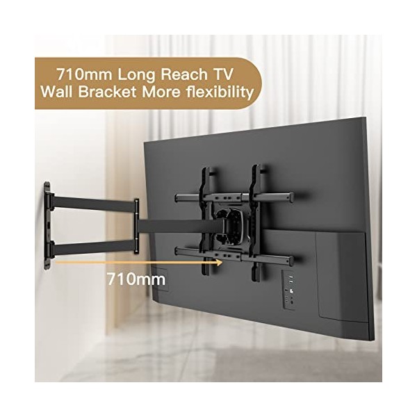 WHYFONE Support Mural TV pour Téléviseurs 32-70 Pouces, Support Mural TV Longue Portée avec Extension Lisse 710mm, Support Mu
