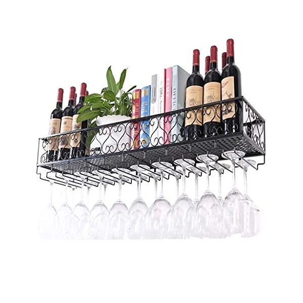 Casier à Vin, Étagère à vin Murale Grille créative en Fer métallique Porte-Bouteille de vin Suspendu Grande étagère en Verre 