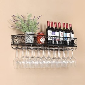 TZUFA Casier à vin Mural en métal avec Supports en Verre, Porte-Bouteille de Champagne Suspendu, Support de Stockage de vin à