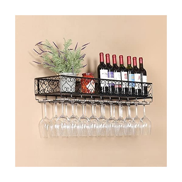 TZUFA Casier à vin Mural en métal avec Supports en Verre, Porte-Bouteille de Champagne Suspendu, Support de Stockage de vin à