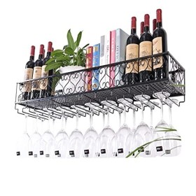 Casier à vin Mural, étagère à vin avec Support en Verre, Porte-Bouteille de Champagne, étagère de Rangement à vin en métal Su