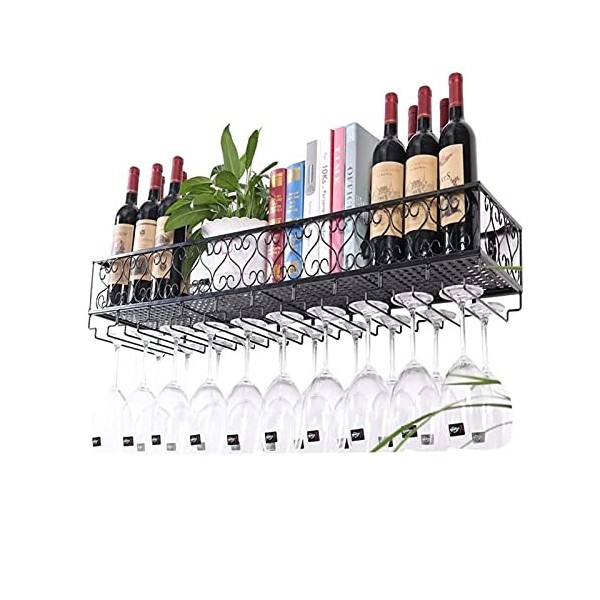 Casier à vin Mural, étagère à vin avec Support en Verre, Porte-Bouteille de Champagne, étagère de Rangement à vin en métal Su