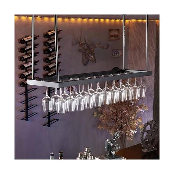 BOSDEX Unité de bar suspendue au plafond, support industriel pour verres à vin | Casier à vin à lenvers, étagère à champagne