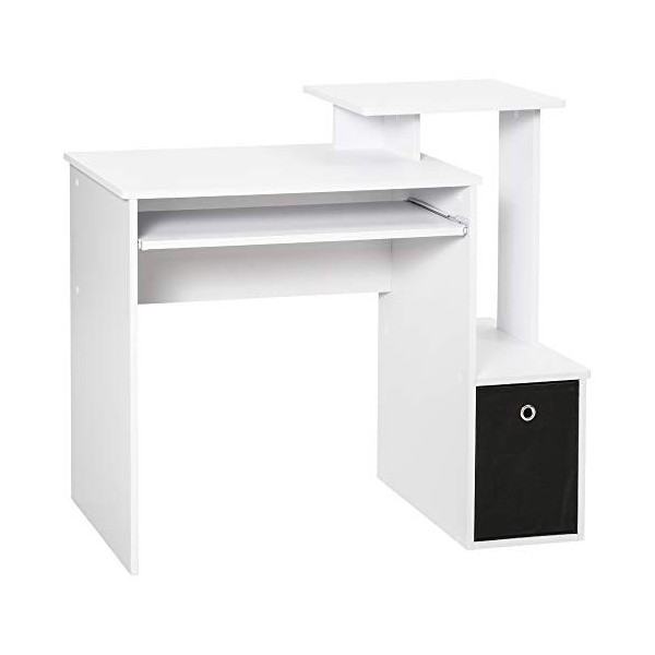 HOMCOM Bureau Informatique multimédia étagères Tablette Clavier Panier Gris Panneaux Particules Blanc