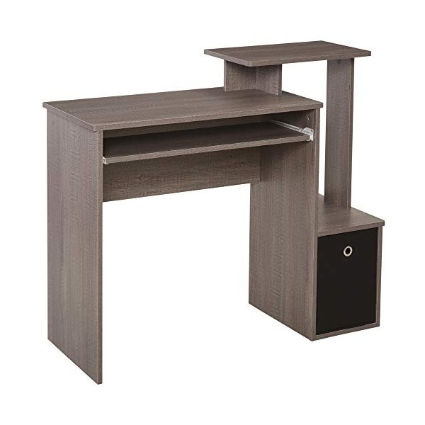 HOMCOM Bureau Informatique multimédia étagères Tablette Clavier Panier Gris Panneaux Particules Blanc