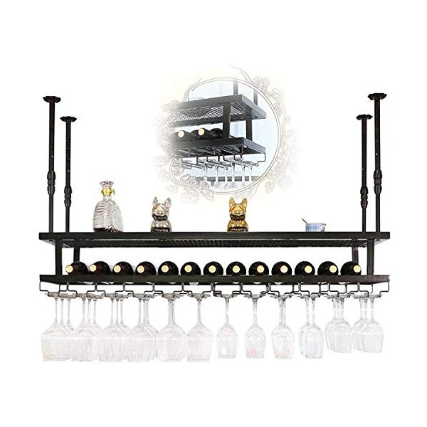 JacCos Casier à vin Suspendu avec Support en Verre et étagère, casier à vin Suspendu à 2 Niveaux, étagère de décoration de Pl
