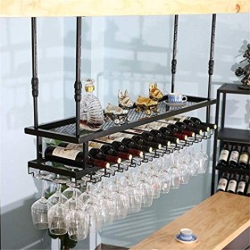 JacCos Casier à vin Suspendu avec Support en Verre et étagère, casier à vin Suspendu à 2 Niveaux, étagère de décoration de Pl