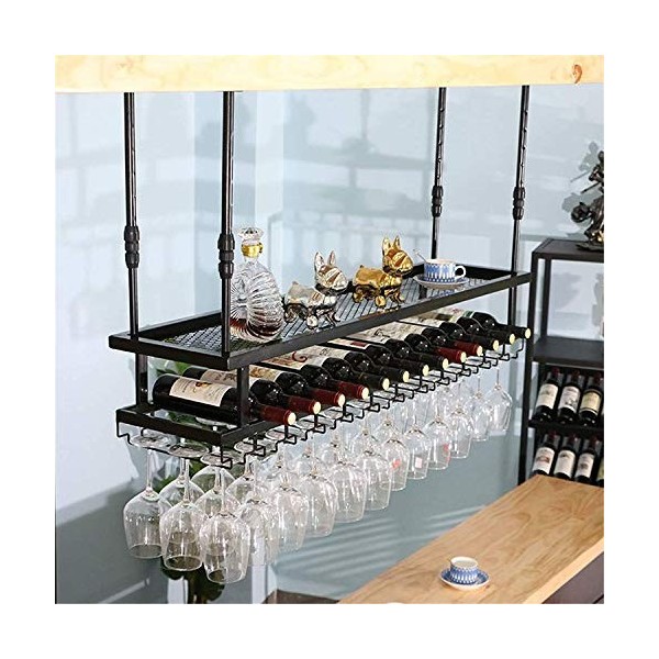 JacCos Casier à vin Suspendu avec Support en Verre et étagère, casier à vin Suspendu à 2 Niveaux, étagère de décoration de Pl