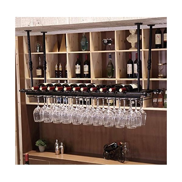 Casier à vin, casier à vin de Plafond, Porte-Bouteille de vin Mural à Hauteur réglable, Support de Verre à vin en Fer métalli