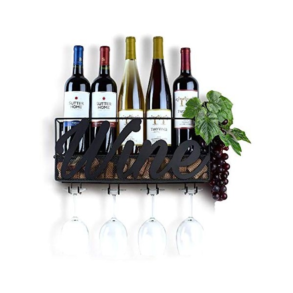 Casier à vin, Porte-Bouteille de Vin, Support de Verre à Vin, Art de Fer de bâti de Mur pour Le Casier à vin à la Maison de R