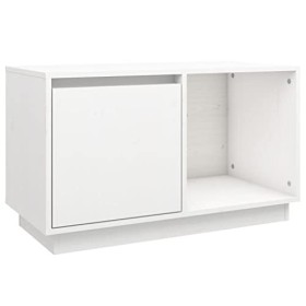WIFESE Meuble TV Blanc 74x35x44 cm Bois de Pin Massif Unité TV Style Simple Meuble de Télévision Armoire Stéréo Salon Meuble 