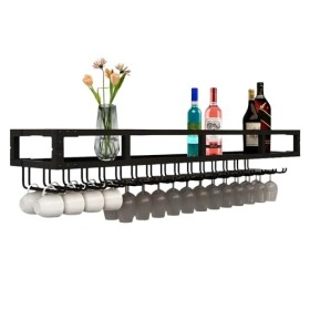 Casier à vin mural, casier à verres à vin suspendu avec vis support de verre à vin noir/or étagère à vin en métal stable faci
