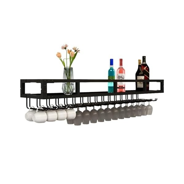 Casier à vin mural, casier à verres à vin suspendu avec vis support de verre à vin noir/or étagère à vin en métal stable faci
