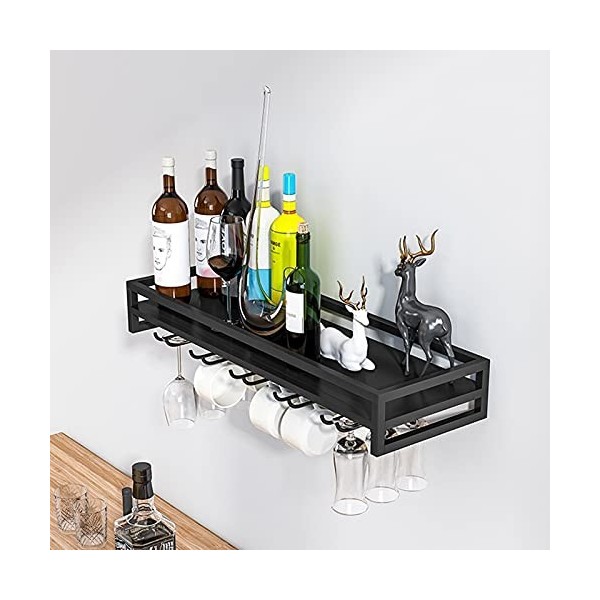 Casier à vin Mural élégant : Solution de Rangement élégante pour Le vin et Les Verres dans Le Bar ou la Cuisine - Noir, 80 x 