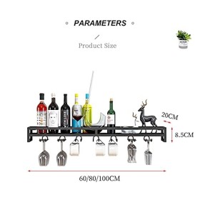 Casier à vin Mural élégant : Solution de Rangement élégante pour Le vin et Les Verres dans Le Bar ou la Cuisine - Noir, 80 x 