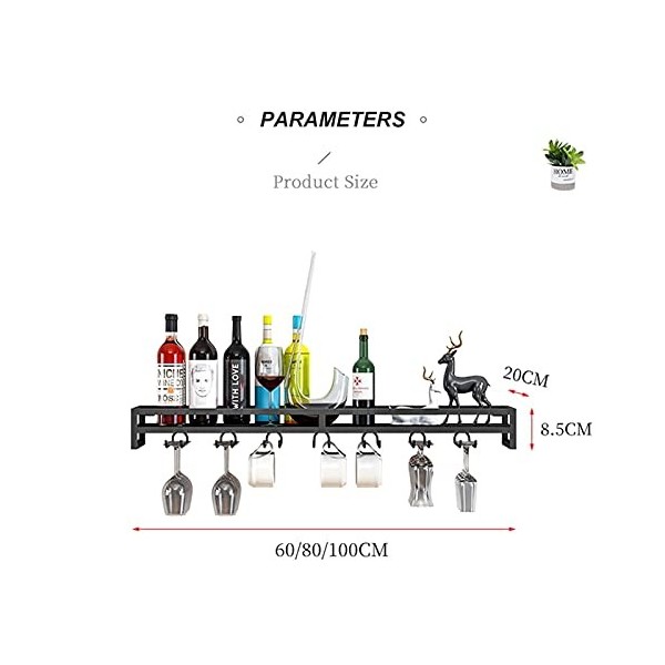 Casier à vin Mural élégant : Solution de Rangement élégante pour Le vin et Les Verres dans Le Bar ou la Cuisine - Noir, 80 x 
