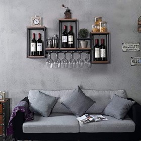 XUEMANSHOP Casier à vin mural - Étagère à vin murale avec crochet de suspension Stemware - Rangement multicouche pour restaur