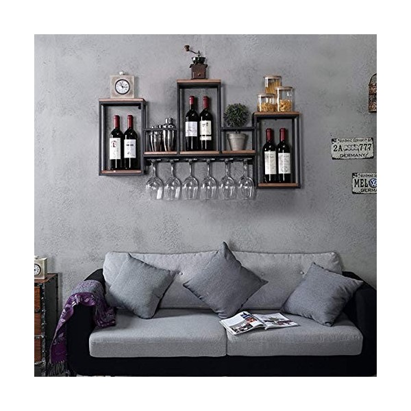 XUEMANSHOP Casier à vin mural - Étagère à vin murale avec crochet de suspension Stemware - Rangement multicouche pour restaur